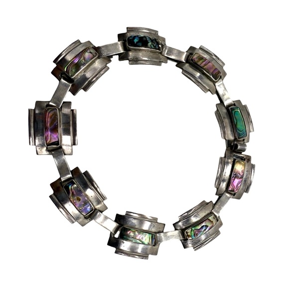 Taxco Modernist Sterling Silver Necklace & Bracelet Set Vintage Signed - Picture 7 of 10